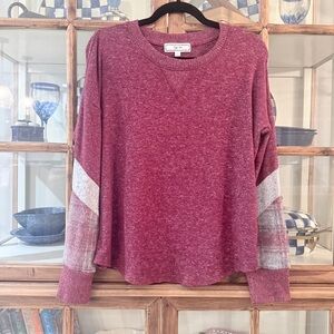 Hippie Rose Burgundy Colorblock Sleeve Pullover Sweater Size L